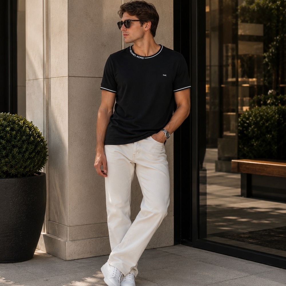 MICHAEL KORS Mens New T-Shirt LARGE 100% Cotton Crew‎ Neck Tee Casual